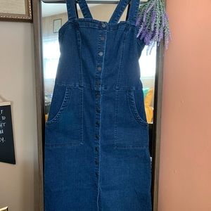 Denim, body-con pinafore dress